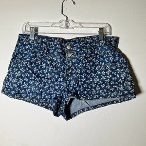 Patterned Denim Shorts